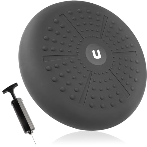 unycos - Ballsitzkissen 33 cm inklusive Pumpe, Noppenkissen, Luftkissen, Anti-Burst Sitzkissen, Balancekissen, Core, Rücken, Fitness Koordinations und Rückentraining (Grau; PureZen)