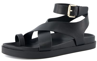 CUSHIONAIRE Entry Womens Ankle Wrap Molded Footbed Sandal with Adjustable Strap | Non-Slip Outsole | Womens Platform Sandals | Comfortable Summer Shoes | Wide Widths Available, BLACK 10