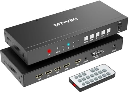 MT-VIKI 4K Seamless HDMI Switch 4 Port 3.5mm Audio Output IR Remote 4K@30Hz 4 in 1 Out HDMI Switcher Umschalter 4:4:4 18Gbps RS232
