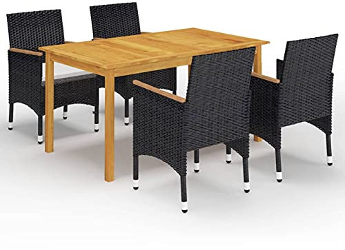 LAPOOH 5-TLG. Trädgårdsmatgrupp svart, matbord med stolset, trädgårdsmöbler sittgrupp, balkongmöbler, trädgårdssloungeset, utemöbler, balkongmöbler set – 3067769