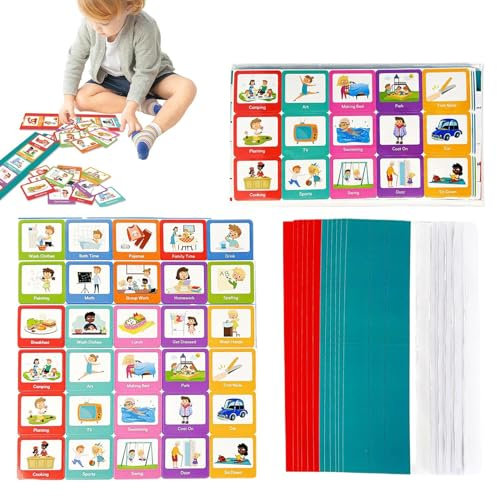 Teksome Horaire quotidien pour enfants | Tableau de routine de l'heure du coucher | Planificateur mural avec 60 cartes pour créer des aides visuelles, cultiver de bonnes habitudes pour les enfants
