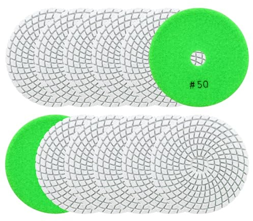 QUEFORET Disques de Polissage Diamant Grain 50-12 Pièces Disques Poncage Marbre Humide 100mm pour Granit Marbre Quartz Pierre Artificielle, pour Meuleuse d'Angle