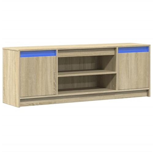 vidaXL TV Cabinet with LED Stand Media Unit in Sonoma Oak - Engineered Wood - Ample Storage - 139.5 x 34 x 50 cm