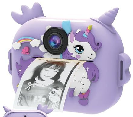 Euakee Appareil Photo Instantané Enfants, 2,4 Écran Appareils Photos Numériques pour Enfants avec Carte 32GB et Papier Photo Imprimé, Stylos Colorés, Caméra Jouets Cadeau pour Garçons Filles 3-12 Ans