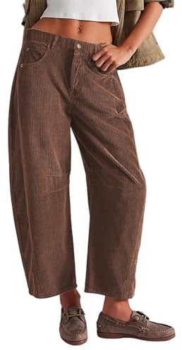 SotRong Pantalon vintage en velours côtelé pour femme - Taille mi-haute - Taille élastique - Coupe ample - Coupe ample - Jambe large - Pantalon sarouel d'hiver chaud avec poches, marron, L