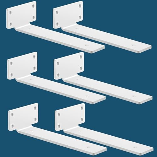 MLOQI 6 Piezas Escuadras para Estanterias, Soportes para Estantes, Escuadras Metalicas de L, Grueso de 5 mm con Tornillos Capacidad de Carga 50 kg (Blanca 30 cm)