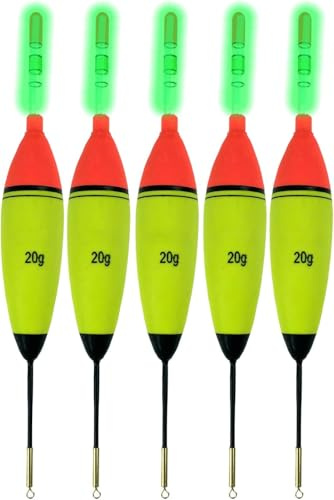 QualyQualy 5 Stück Eva Angelposen Angeln Schwimmt Set + 10 Stück Knicklicht Angeln Posen Leuchtende Knicklicht Posen Schwimmer Kit 10g (20g - 5 Stück)