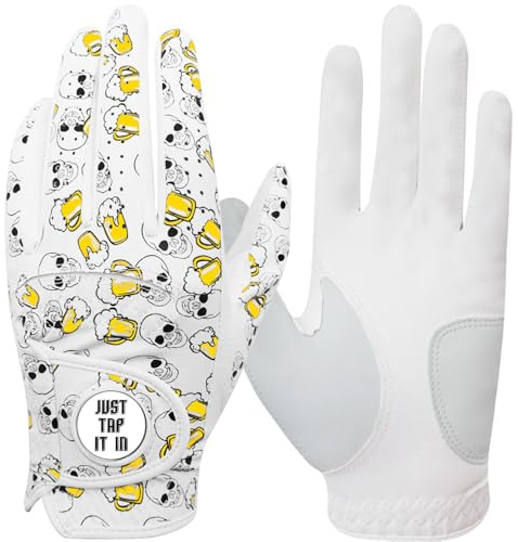 AXKAL Gants de golf pour homme main gauche en microfibre de qualité supérieure avec grip toutes saisons avec marqueur de balle, gants de golf confortables et doux pour l'extérieur (jaune, M)