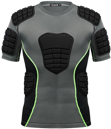 Zicac Kompressionströja herr, ventilerande kompressionsskjorta, stötskydd, skydd väst, multidirektionellt skydd, sport, t-shirts, män för fotboll, basket, baseball, curling, rugbycykling, GRÅ, XXL