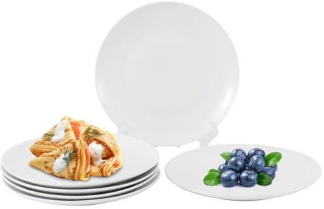 QOIUPXE 8 Inch White Ceramic Plates Set of 6 – Porcelain Round Plates for Salad, Appetizer, Dessert, Snack, Bread, Side Dish, Small Dinner, Kitchen Tableware, Everyday Dishes, Microwave Safe