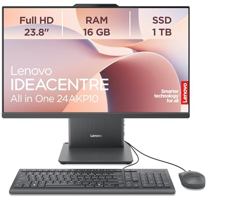 Lenovo IdeaCentre All-In-One PC | 23.8 Full HD Display | AMD Ryzen 5 220 | 16GB RAM | 1TB SSD | AMD Radeonn Grafik | Win11 | Inkl. USB Maus-Tastatur | Luna grau | 3 Monate Premium Care