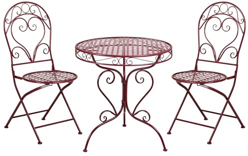 Beliani Ensemble Bistrot 3 Pèces pour Terrasse Extérieure en Métal Table Ronde et Chaises Rouge Bordeaux Albinia