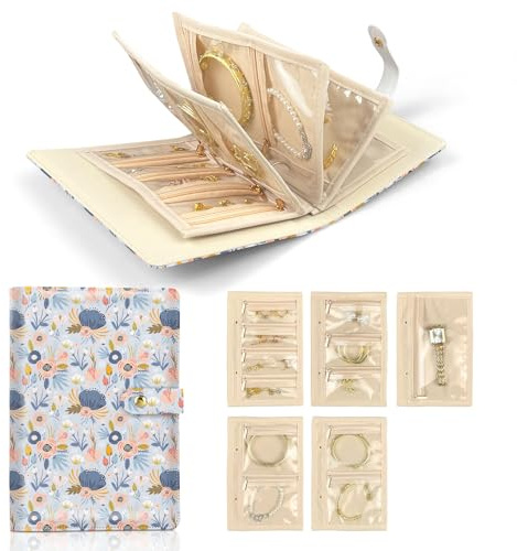 Kakurookie Travel Jewelry Organizer Case, Portable Jewlery Storage Book with Jewelry Pouch Jewelry, for Earrings,Rings,Necklaces,Bracelets-Perfect,Waterproof, Ideal for Trips and Gifts