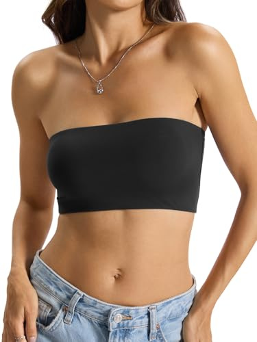 EasyGala Womens Double Lined Tube Tops Bandeau Crop Tank Top Non-Padded Strapless Backless Shirts Y2k Sexy Going Out Tops Summer Outfits 2026 Black M