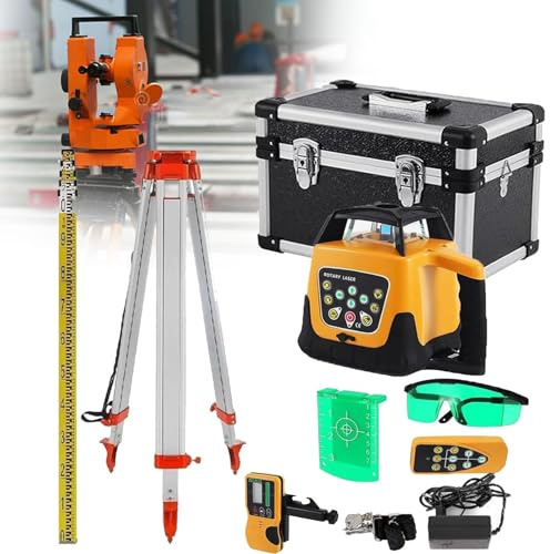 YZRDCXM Automatic Self Leveling Rotary Laser,360° Rotary Laser Level Kit with Self-Leveling, 500m Range for Outdoor Construction (Rotary Laser Level Kit with Tripod and Rod)