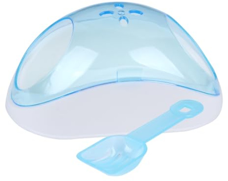 MUELODSIC Casita de Baño para Hámster y Chinchilla Set con Baño de Arena Azul Claro Semitransparente y Pala para Limpieza Tamaño Pequeño Adecuado para Uso Doméstico y Color Aleatorio