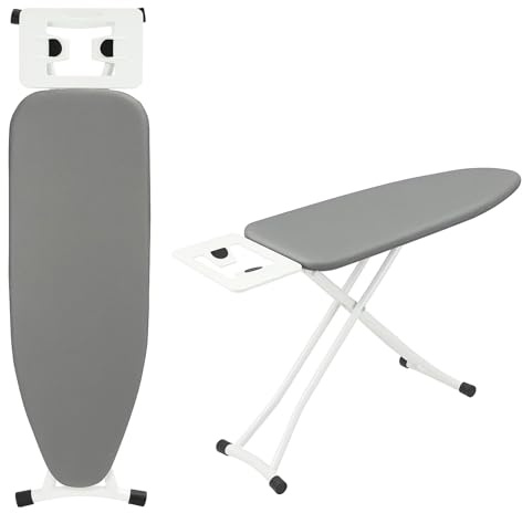 SUNNYNEST 110x30cm Folding Ironing Board with 6 Adjustable Heights (66-77cm) – Lightweight Design, Cotton Cover & Non-Slip Feet (Gray)