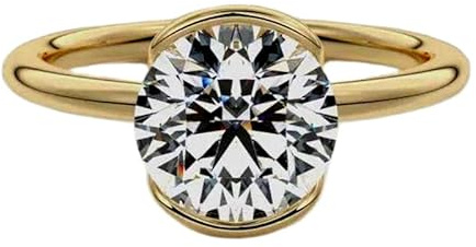 Bague solitaire en argent sterling 925 avec pierre de moissanite naturelle transparente | Anneau plaqué or serti de diamants | WW_DHR_0558