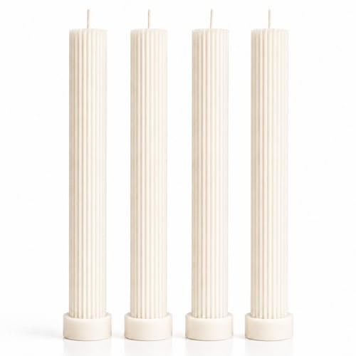 Velas Acanaladas Largas, Vela Pilar, Set de 4, Velas Blancas
