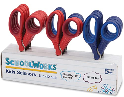 Fiskars Schoolworks 5 Scissors for Kids Ages 4-7 (12-Pack), Blunt-Tip Scissors for Kids, Back to School Supplies, Red and Blue