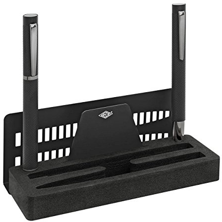 WEDO 26095301 Signero Schreibgeräte-Set Signero, Kugelschreiber und Füller IM Metalletui, Texturierter Aluminium-Schaft, gunmetal-Finish mit Ständerfunktion