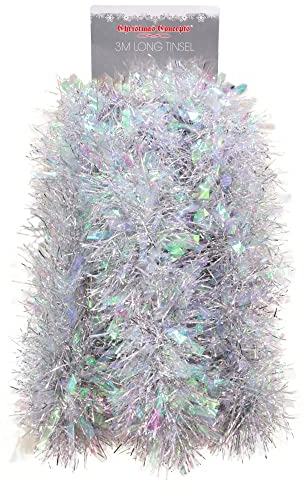 Christmas Concepts® 3m Christmas Tinsel - Christmas Decoration Tinsel (SILVER AND IRIDESCENT)