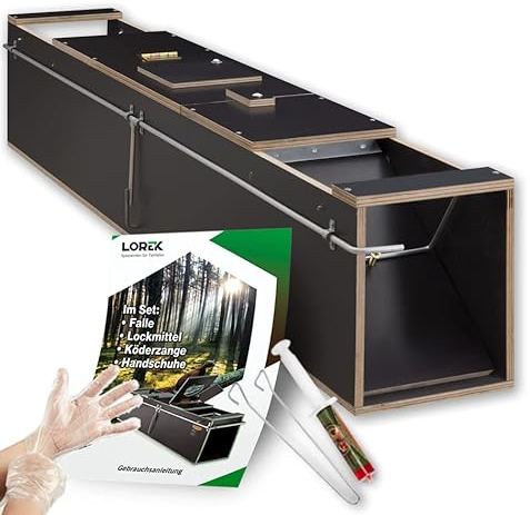 Marderfalle Lebendfalle [100 x 18 x 21 cm] Holz mit Lockmittel Braun