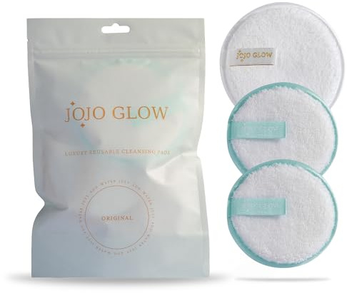 JoJo Glow Reusable Makeup Remover Pads (Pack of 3) Original – Microfibre Facial Cloths | Sustainable, Cruelty-Free, Chemical-Free Eye Makeup Removal with Water Only