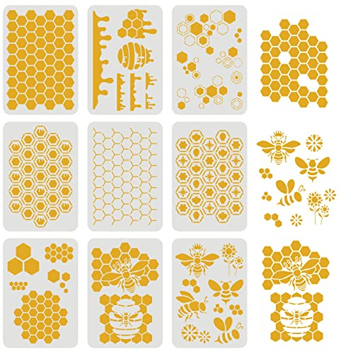 FINGERINSPIRE 9 teiliges Wabenschablonen Set 29,7x21cm Bienenschablonen zum Malen Wiederverwendbare Wabenmusterschablone Rautenschablone zum Malen auf Wänden, Böden, Möbeln, Holz und Papier
