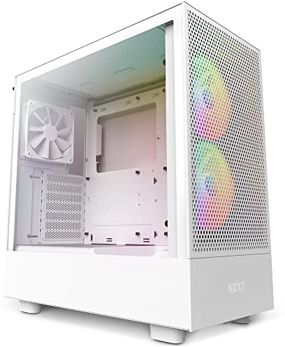 NZXT H5 Flow RGB Compact ATX Mid-Tower PC Gaming Case – High Airflow Perforated Front Panel Tempered Glass Side Cable Management 2 x F140 Core Fans 280mm Radiator Support White