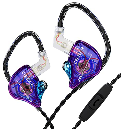 Yinyoo KBEAR - Auriculares con Cable con micrófono, Auriculares intrauditivos con Cable Desmontable, Enchufe de 3,5 mm con cancelación de Ruido para computadora (Azul Morado, con micrófono)