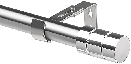 Gardinenstange, 64-181cm lang und mit zwei Halterungen, Gardinenstange mit Zylindrisch Endstück für Wohnzimmer oder Schlafzimmer Silber