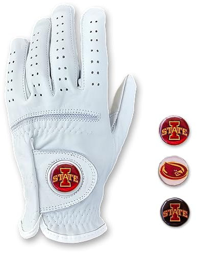 Iowa State Cyclones ISU Cabretta Leder Golfhandschuhe mit 3 magnetischen Ballmarkern RH & LH Herren & Jugend Jungen Golfhandschuhe (Erwachsene-M, rechts (passend für linke Hand))