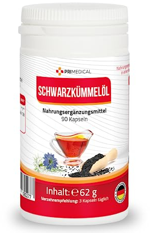 SCHWARZKÜMMELÖL KAPSELN - 500mg natives Schwarzkümmelöl je Kapsel - Ägyptisch, kaltgepresst & naturbelassen und natürlichem Vitamin E Primedical 1 x 90 Kapseln