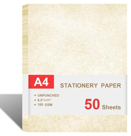 Parchment Paper for Certificates - Stationary for Resumes, Diplomas, Letter Size, 50 Double-Sided Sheets, 100gsm, 8.5 x 11 Parchment Paper