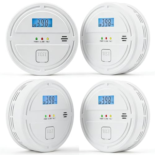 4 Packs Smoke & Carbon Monoxide Detector Battery Operated,2-in-1 Smoke Detector Carbon Monoxide Detector Combo,Smoke Alarm with Digital Display for Home