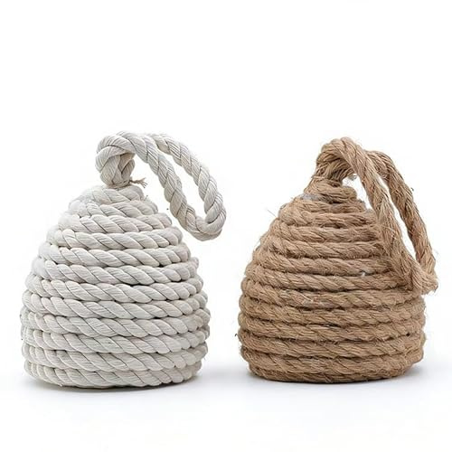 Tope de Puerta Original Decorativo de Cuerda Trenzado Marrón y natural Arena de 12x12x13 cm (2 unidades) Sujeta Puertas Suelo Tope para Ventanas y Puertas