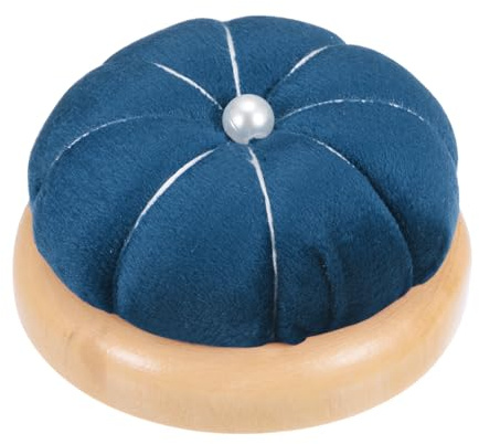 QUARKZMAN Coussin à Épingles avec Base en Bois, Style Japonais, Mignon, pour la Couture, le Matelassage, la Broderie, les Travaux d'Aiguille et les Loisirs Créatifs, Bleu Foncé