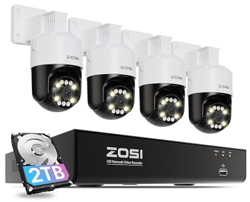 ZOSI Kit Cámaras Vigilancia Exterior PoE, 4K 8CH NVR Sistema con 4X 8MP Cámara Seguridad IP Pan y Tilt, Detección de Persona/Vehículo, Visión Nocturna