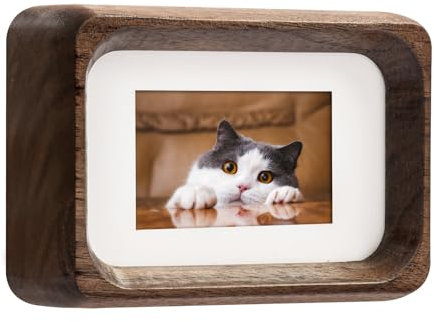 Kattepote Mini Cornice in legno per foto con macchina fotografica istantanea, 3 pollici (86 x 54 mm), con Tappetino per foto 50 x 30 mm, portafoto da Tavolo per per casa, ufficio (Noce)