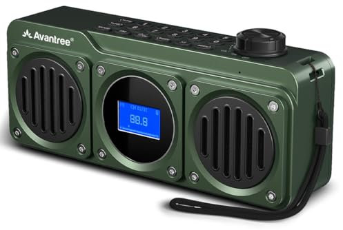 Avantree Boombyte - Radio FM Portable avec Enceinte Bluetooth, Deux Haut-parleurs (14W), Volume élevé, Son stéréo, Emplacement pour Carte Micro SD, avec Port USB, 11H Rechargeable Lecteur MP3 - Vert