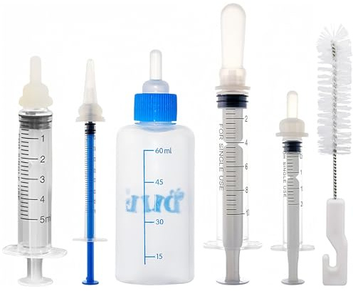 SLWHYZL Kitten Bottle for Nursing, Kitten Milk Bottle Kitten Milk Replacement Puppy Bottles for Nursing, Kitten Bottle Feeding Kit Small Animals Waterer Feeder with 5pcs Nipples for Nursing Puppies
