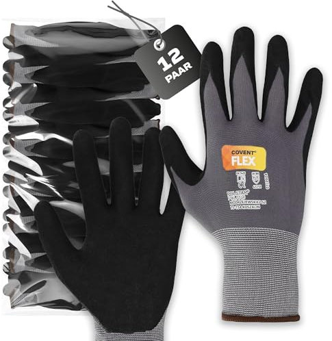 COVENT FLEX Gants de travail pour homme - Taille 9 (lot de 12) - Gants de montage catégorie II - EN388 - Gants de construction pour constructeurs, mécaniciens et monteurs