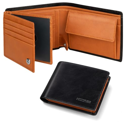 HOCRES® Wallets for Mens Muti-Functional RFID Blocking Leather Slim Wallet with 15 Credit Card Holders, 2 Banknote Compartments & 2 ID Window Minimalist Wallets Men with Gift Box