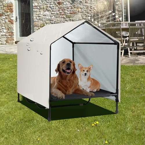 CAREDPETS Hundehütte für den Innen- und Außenbereich, für große XL-XXL-Jumbo-Hunde, erhöhtes Hundebett, Kinderbett mit Baldachin, wasserdicht und sonnenfest, für draußen, Schattenschutz, Zelt (132,1 x