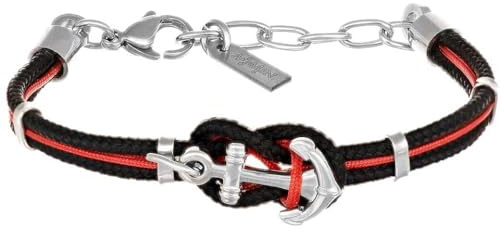 Amen Bracciale da bambino della collezione Io & Te Bracciale in acciaio lucido con cordino nautico nero e rosso e charm a forma di ancora. Le misure sono 13 + 3 cm. La referenza è ACBRYIANR13