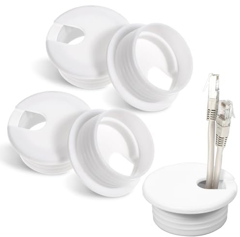 4 pasacables blanco para escritorio, 38 mm, plástico, pasacables para escritorio, pasacables blanco, pasacables para mesa, oficina, escritorios