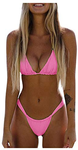 riou Conjuntos De Bikinis para Mujer Push Up Sexy Brasileño Bañador Halter Baño De Natacion Bañadores Deportivos Cuello En V con Relleno y Tanga Bikini De Dos Piezas Original Surf Vikinis