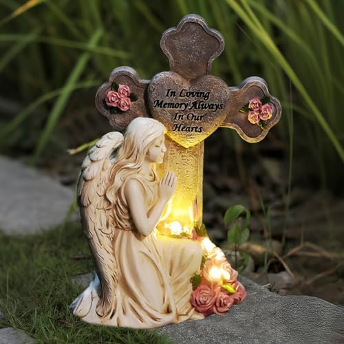 Ange pour tombe - Résistant aux intempéries - Résistant au gel - Lampe funéraire solaire - Résistant aux intempéries - Étanche - En résine - Décoration solaire à LED - Pour pelouse, cour, terrasse