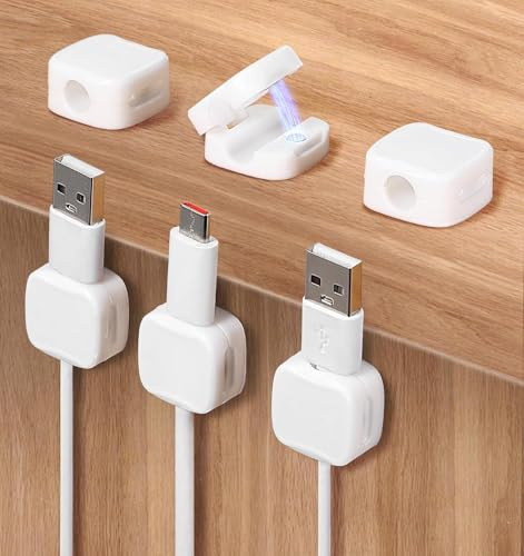 Magnetic Cable Holder, 6 Pcs Charger Holder, Magnetic Cable Clips, Wire Holders for Cables, Nightstand, Office, Home Desktop, Wall, car, White